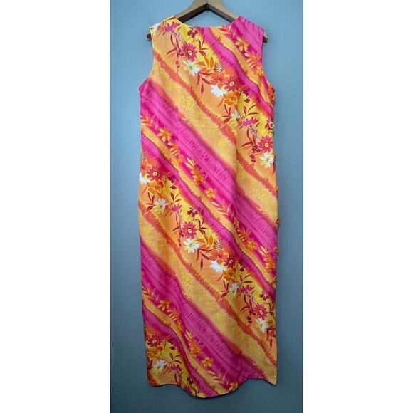 Spago Size 16 Flower Power Bright Dopamine Floral Sleeveless Maxi Dress 60s - Picture 1 of 11